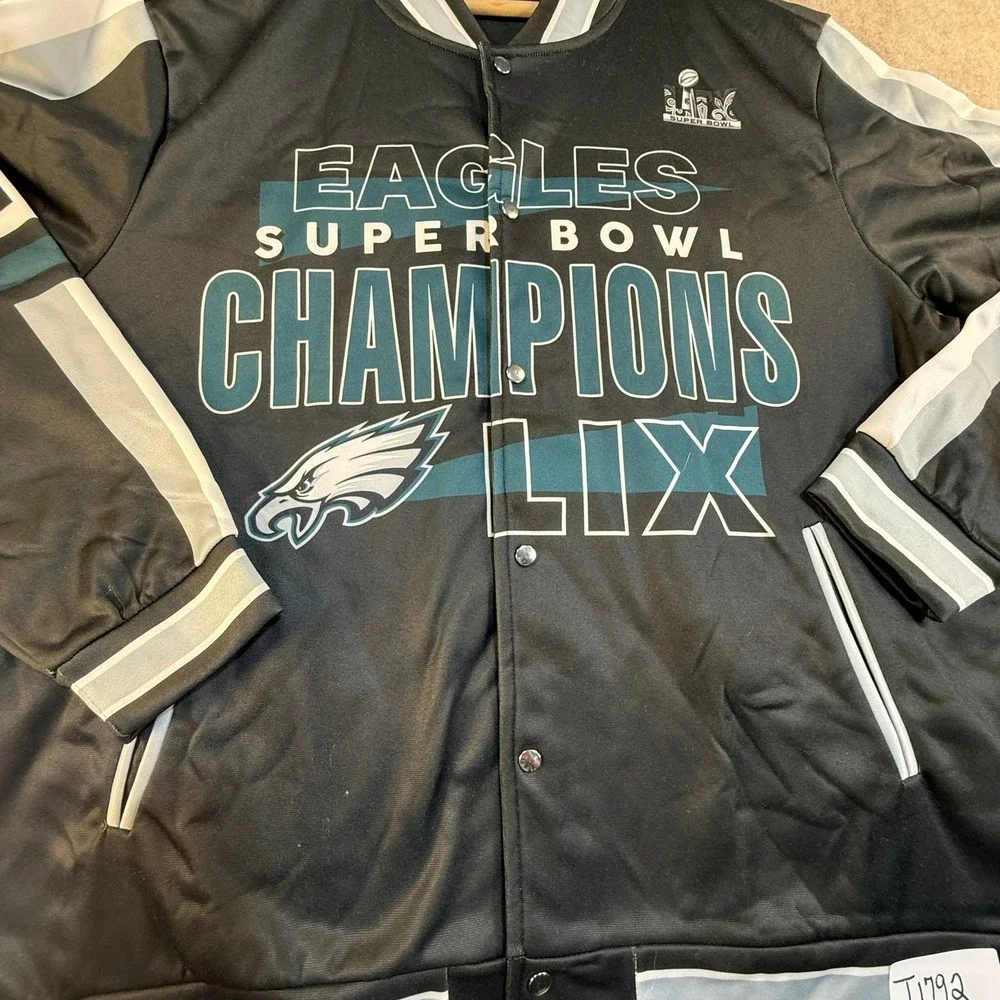 Philadelphia Eagles Super Bowl LIX Champions Jacket Mens XL Black Varsity Bomber